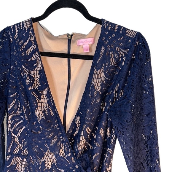 NWOT- $198 Lilly Pulitzer Tiki Wrap Dress Navy Lace Fully Lined Romper Small - Picture 4 of 15